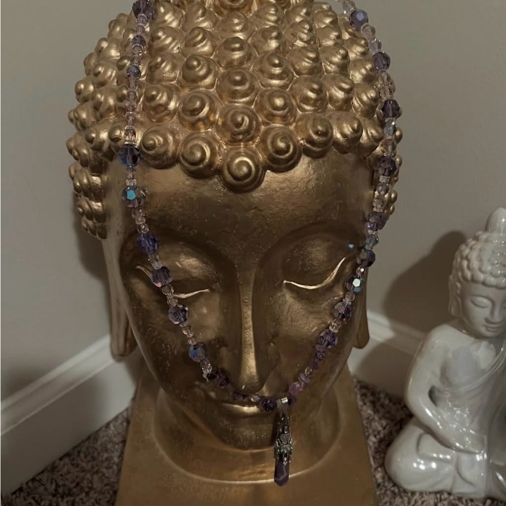Elegant Purple Crystal Beaded Drop Necklace